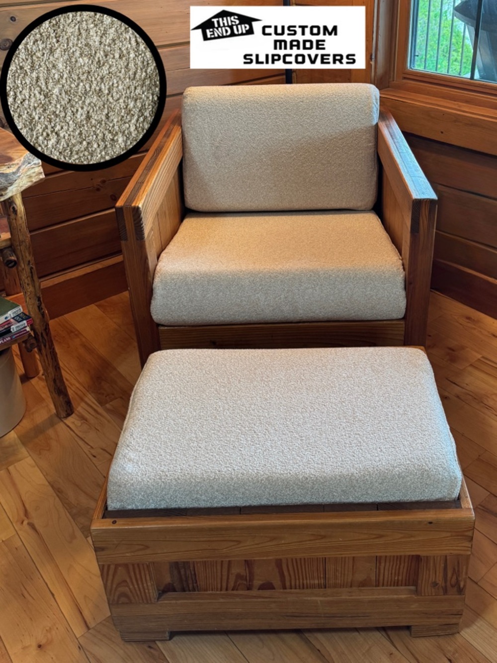 “This End Up” Custom Made “Classic” Style Chair & Ottoman Slipcover “Sandcastle”